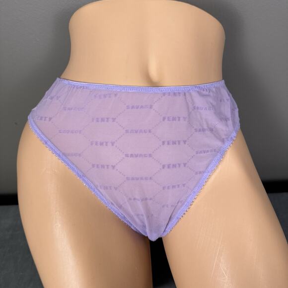 Savage X Fenty Panties Brazilian Cheeky Size Large Sheer Purple New Strappy - Picture 2 of 6